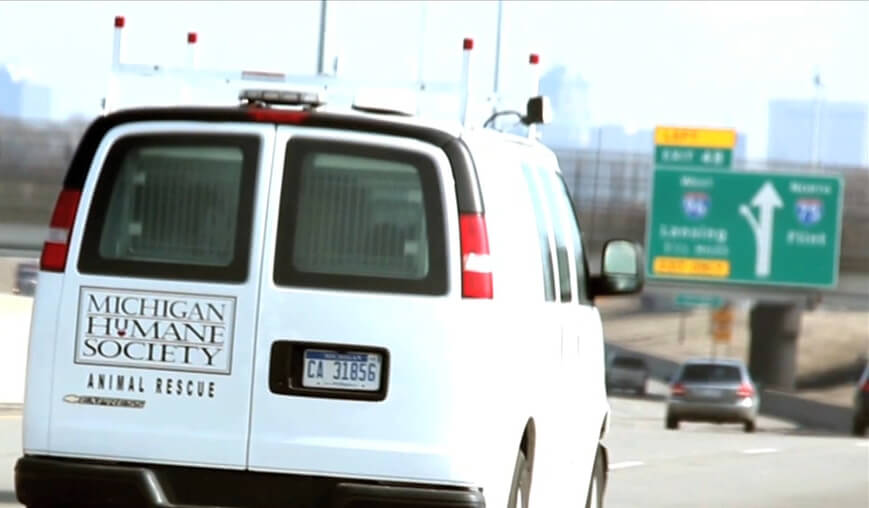 The MHS Rescue van drives through I-75 in Detroit. 